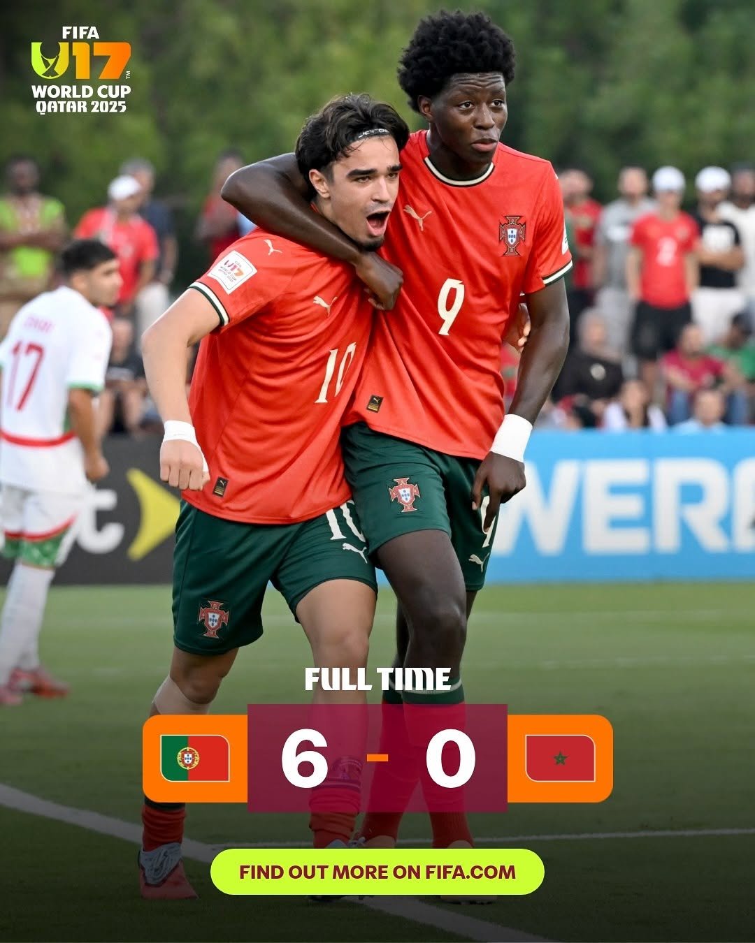 Photo by FIFA World Cup on November 06, 2025. May be an image of ‎football, soccer, sports equipment, stadium and ‎text that says '‎FIFA רוש WORLD WORLDCUP CUP QATAR 2025 בויא ر 日 9 17 WER FULL FULLTIME TIME 6-0 6 FIND FINDOUTMOREONFIFA.COM OUT MORE ON FIFA.COM‎'‎‎.