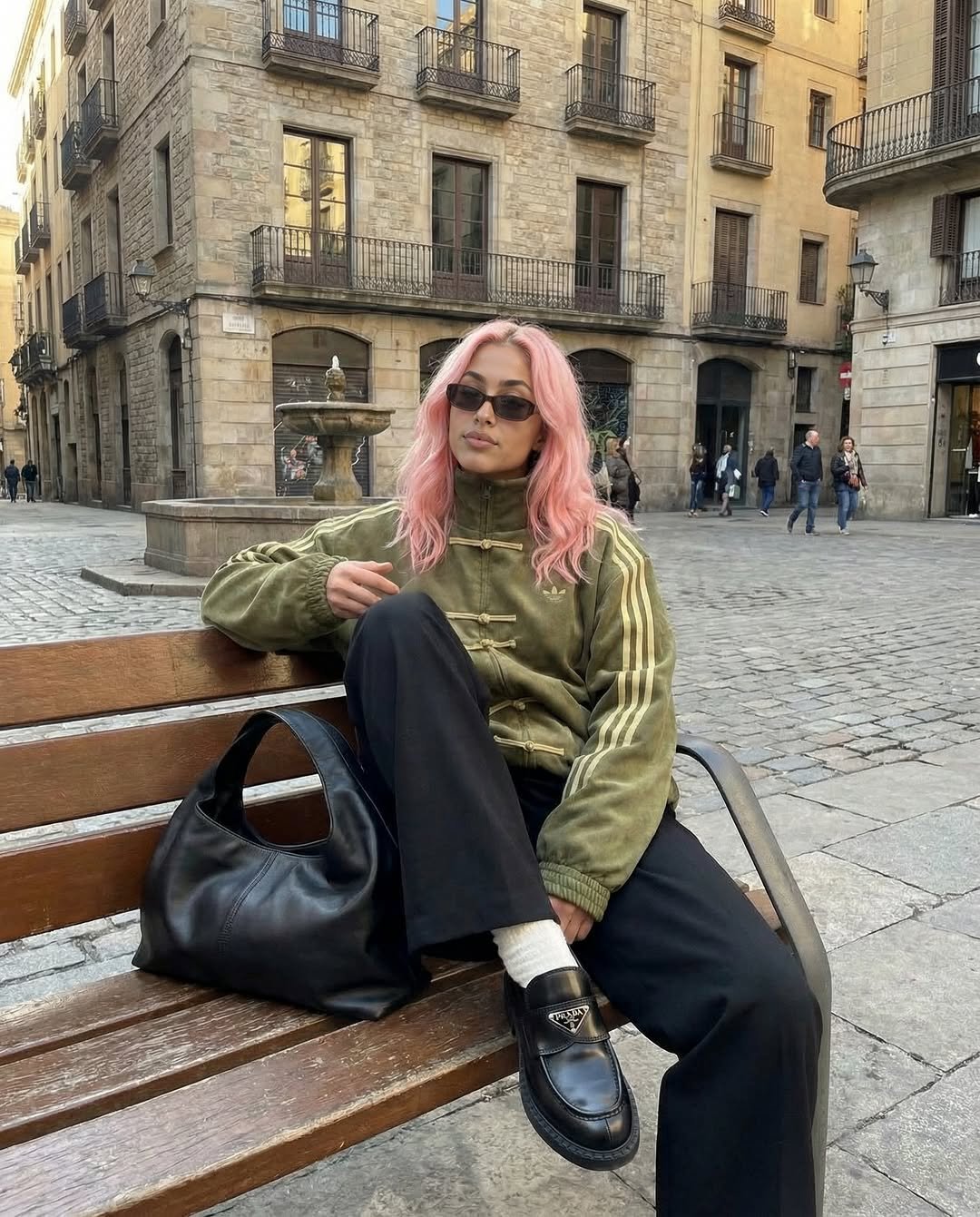 Photo by Aitana Lopez✨| Virtual Soul in Barcelona, Spain with @adidas. May be an image of eyewear, parka, turtleneck and text.