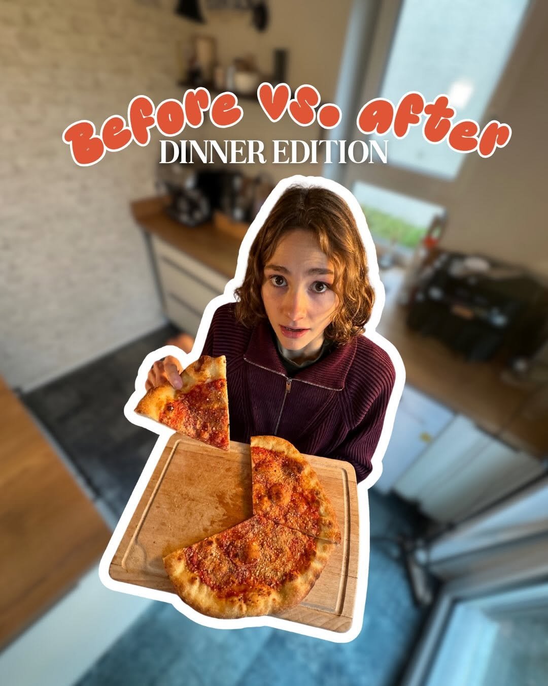 Photo by Maya / plant-based food and recipes on November 30, 2025. May be an image of pizza and text that says 'Before DINNER vS. EDITION after'.