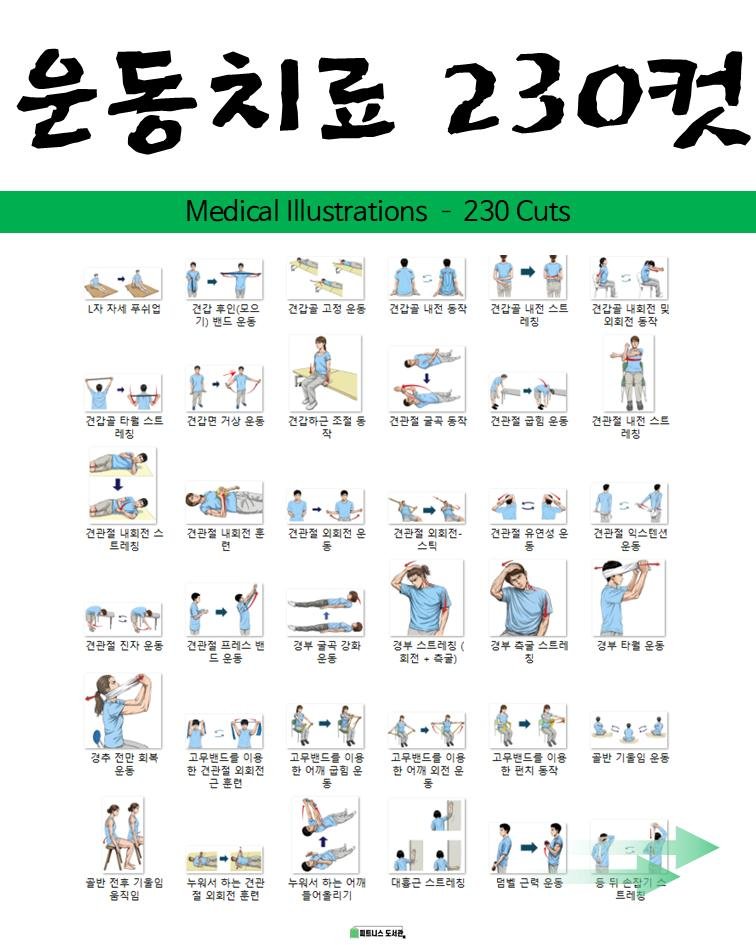 fitness_library_ 게시물 이미지: 골격계통 체형교정 및 운동 재활
운동치료/물리치료 동작 230컷

- 체간/상지...
