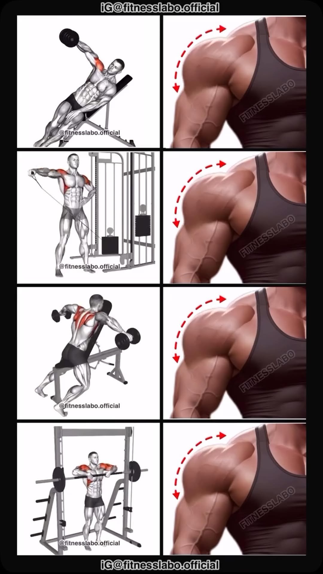 fitnesslabo.official 게시물 이미지: ✅ How to Build Wider Shoulders 

① Incline One...