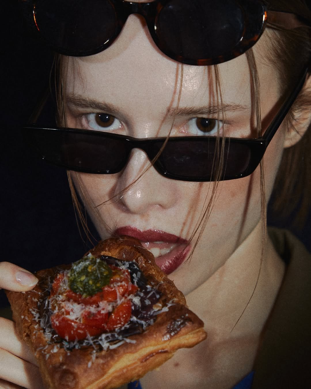 Photo by FOCAL POINT 포컬포인트 in Focalpoint with @focal.point.official. May be an image of 1 person, makeup, pizza, eyewear, toast, escargot and text.