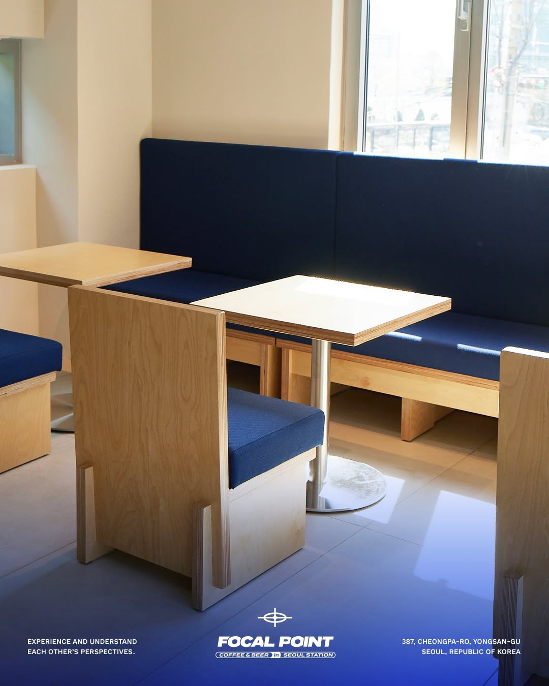 Photo by FOCAL POINT 포컬포인트 in Focalpoint with @focal.point.official. May be an image of table, futon, indoors and text that says 'EXPERIENCE EXPERIENCEANDUNDERSTAND ENCE ND UNDERSTAND EACHOTHER'S EACHOTHER'SPERSPECTIVES. PERSPECTIVES. 中 FOCALPOINT FOCAL POINT COFFEE OCER สัต COFFEGDEERDSCOULSTATION) 4n SEOULSTATION) 387. CHEONGPA-R 3BT,CHEONGPA-RO,YONGSAN-GU RO. YONGSAN- GU SEOUL,REPUBLICOFKOREA SEOUL, REPUBLIC KOREA'.