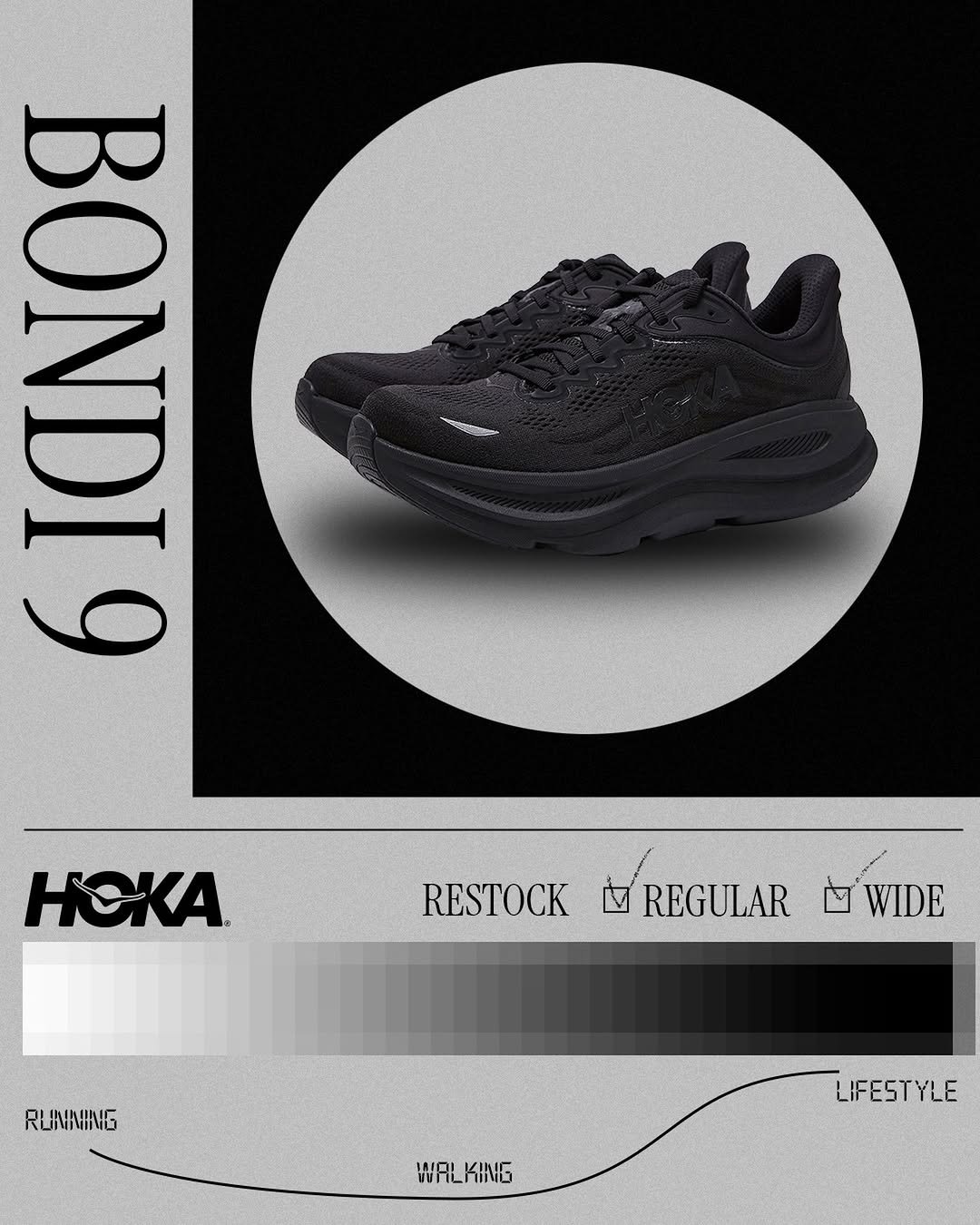 Photo by 폴더 Folder Korea on December 22, 2025. May be an image of ‎sneakers, poster and ‎text that says '‎NIT MITA 台 V BONDI9 ணമ HEKA RESTOCK ك REGULAR WIDE RUNINING WAL WALKING KING LIFESTYLE‎'‎‎.