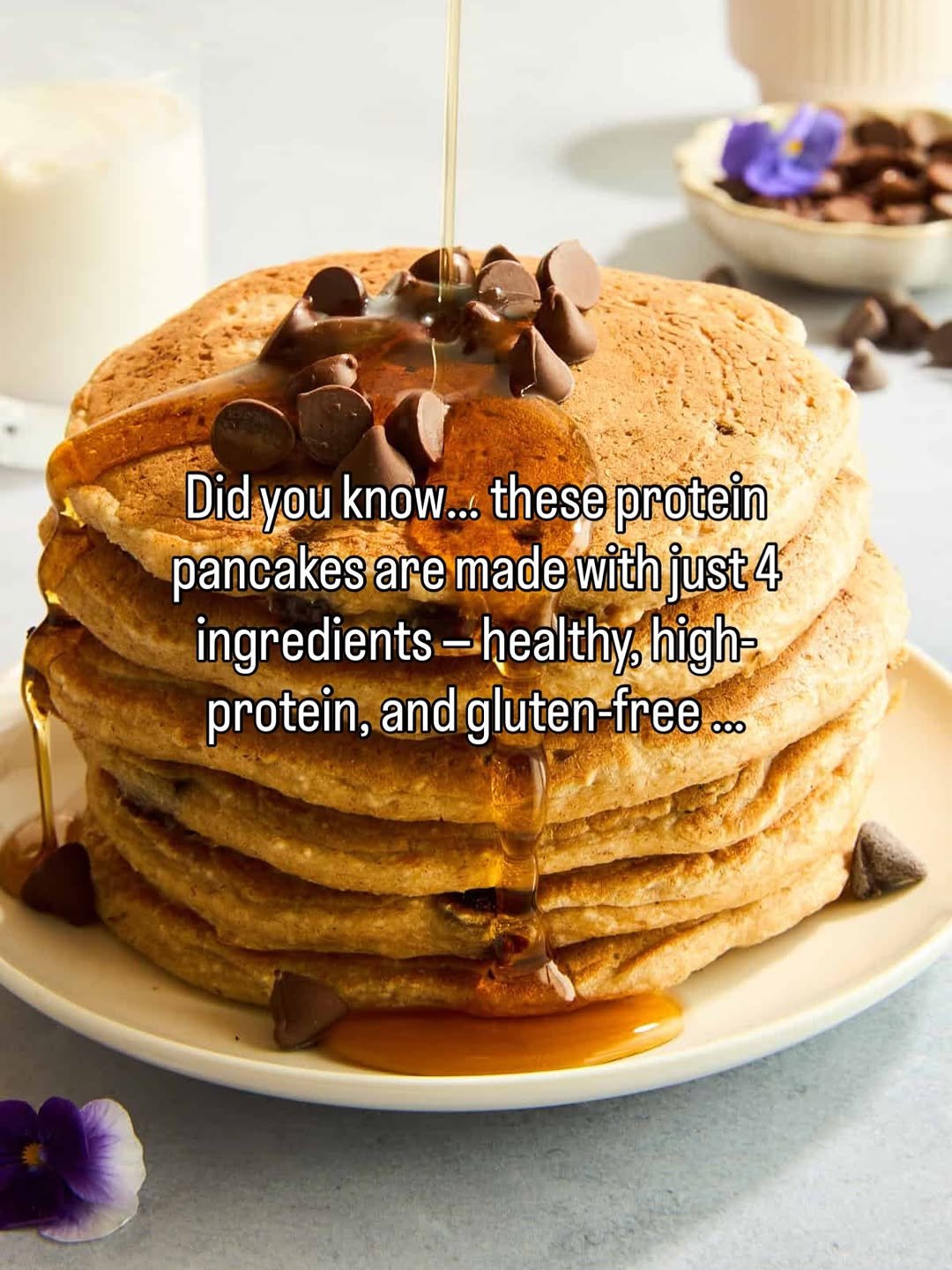 Photo by Alia & Radwa Elkaffas on January 03, 2026. May be an image of pancakes, pancake and text that says 'Did Didyou you know... these protein pancakes are made with just 4 ingredients -healthy, high- protein, and gluten-free... gluten'.