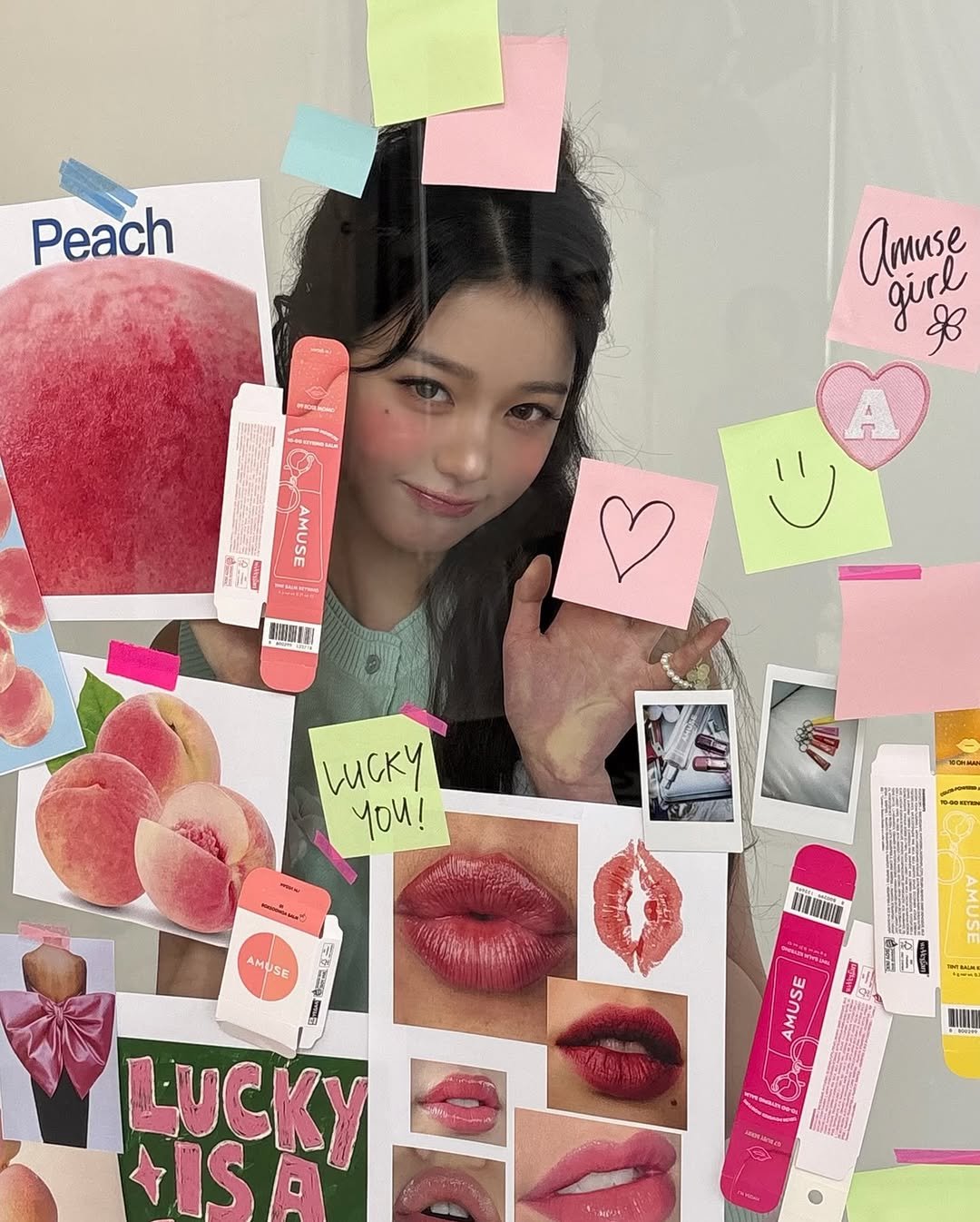 Photo shared by 장원영 WONYOUNG on December 01, 2025 tagging @amuse. May be an image of one or more people, lipstick and text.