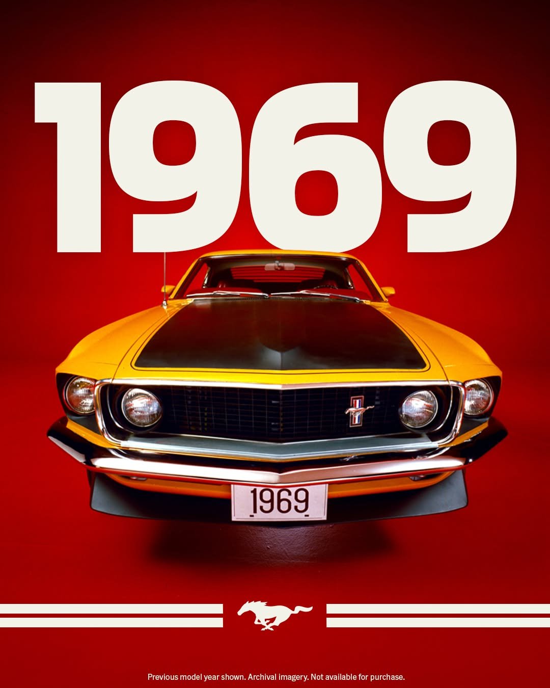 Photo by Ford Mustang on February 17, 2026. May be an image of car, poster and text that says '19 1969 1969 htusmae Previous model shown. Archival imagery. Notavailable or purchase.'.