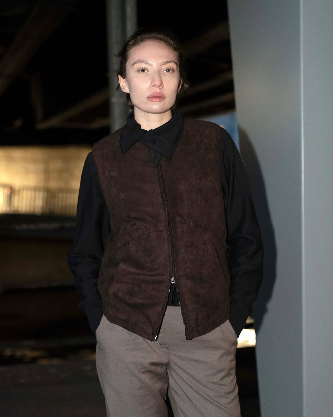 Photo by FÖRMLICH (폼리쉬) on November 10, 2025. May be an image of duffle coat, overcoat, turtleneck, vest and text.