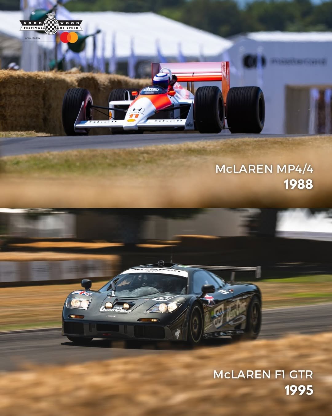 Photo shared by Goodwood Festival of Speed on April 27, 2026 tagging @mclarenauto, and @mclarenf1. May be an image of racing vehicles, race car and text.