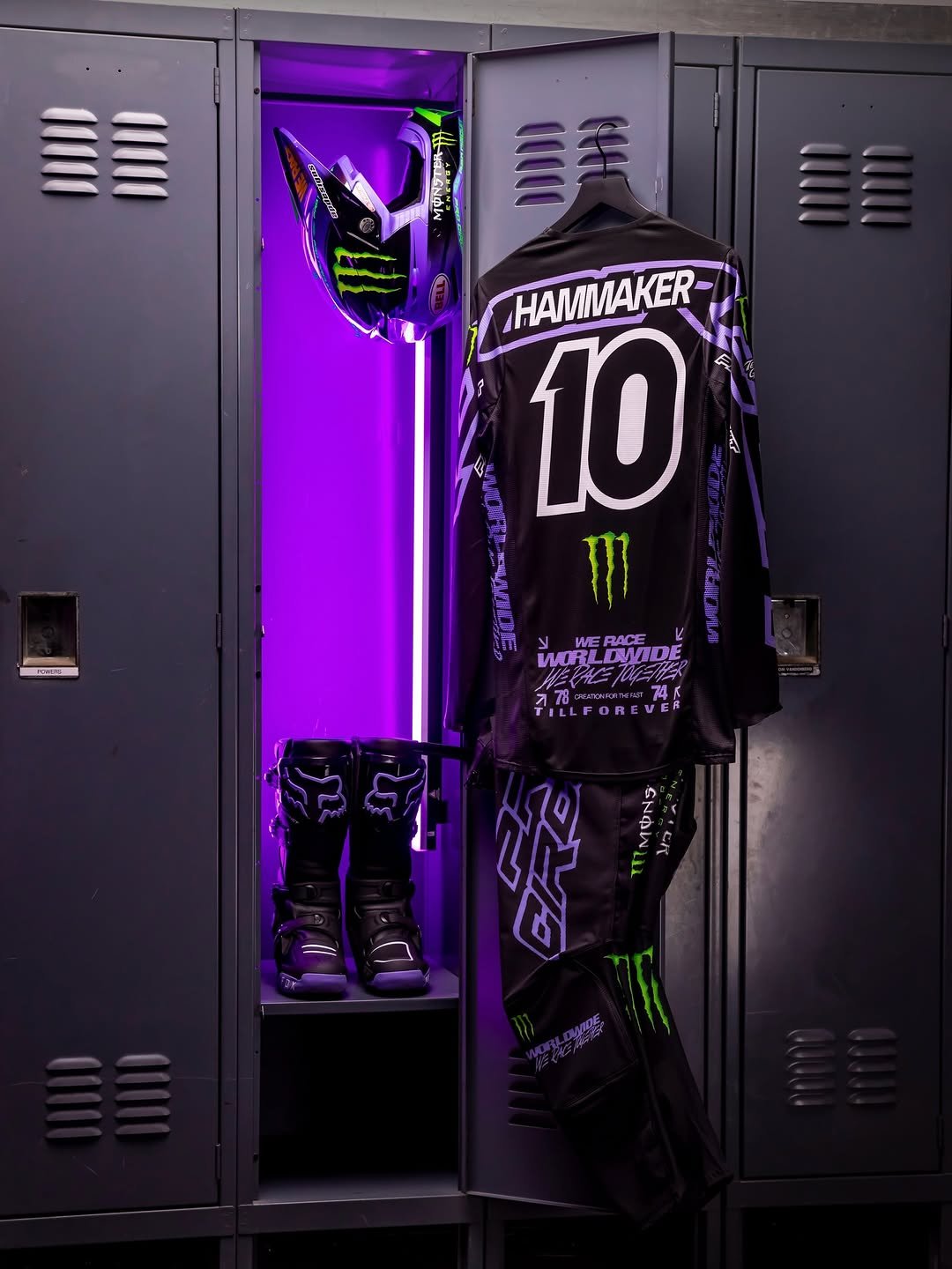 Photo shared by Kawasaki Racing on December 31, 2025 tagging @foxracing, @monsterenergy, @pcraceteam, @bellhelmets, @foxmoto, and @sethhammaker. May be an image of glasses, sportswear, football helmet, helmet and text.