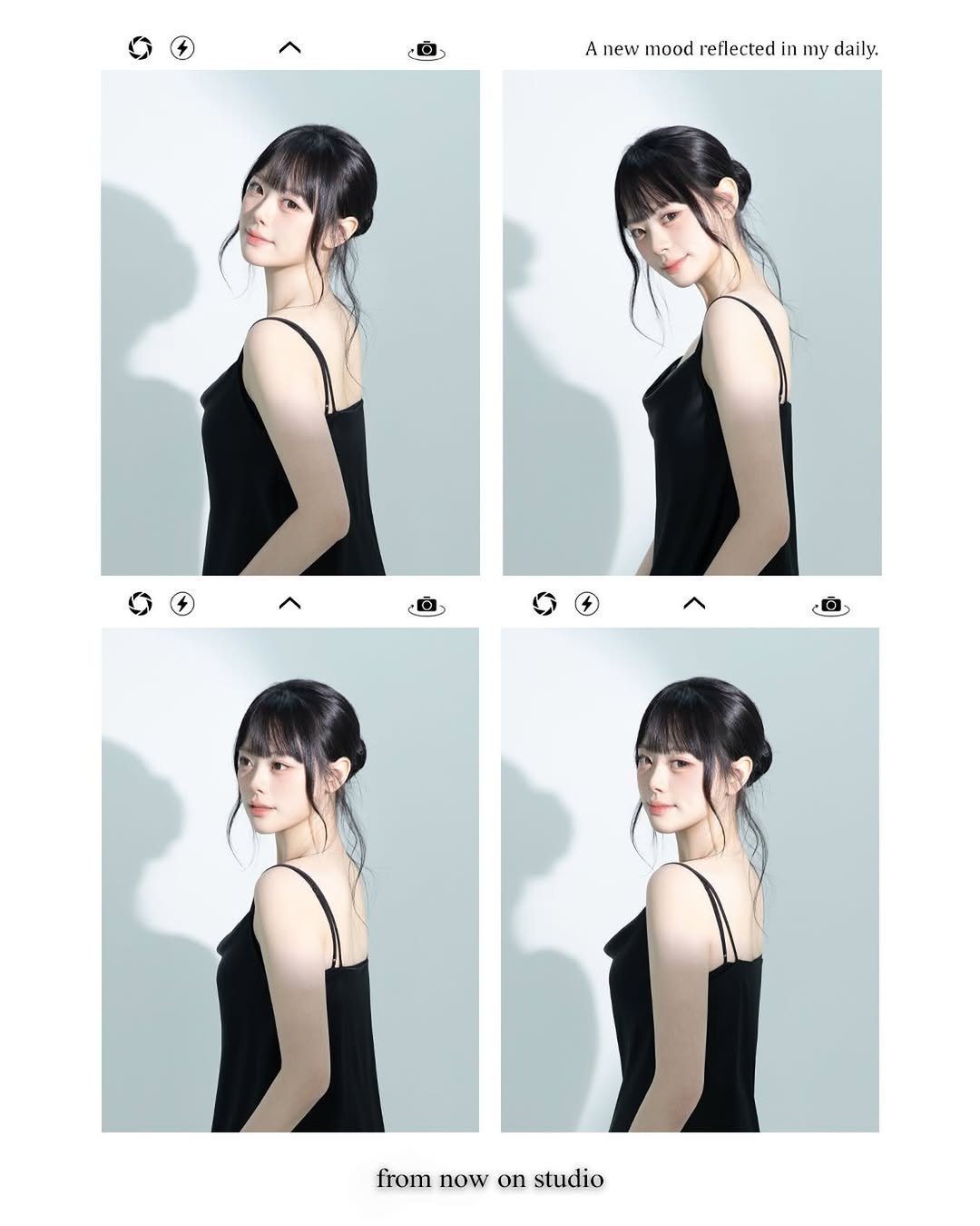 Photo shared by 프롬나우온스튜디오 | 합정스튜디오 | 홍대증명사진 | 프로필 on February 21, 2026 tagging @from_now_on_studio. May be an image of one or more people, hair, dress, top and text that says 'A new mood reflected Anewmood.refectedinmydaily in my daily, D from now fomnowonstudio on studio'.