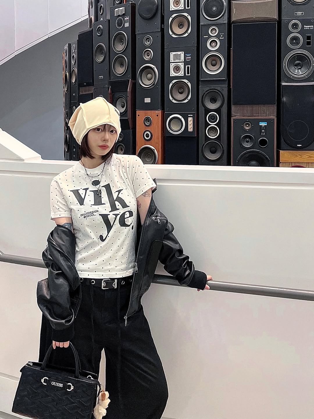 Photo shared by 세영 on March 16, 2026 tagging @musinsa.official, and @videojockey_official. May be an image of videogame controller, portable cassette player, beret and text.