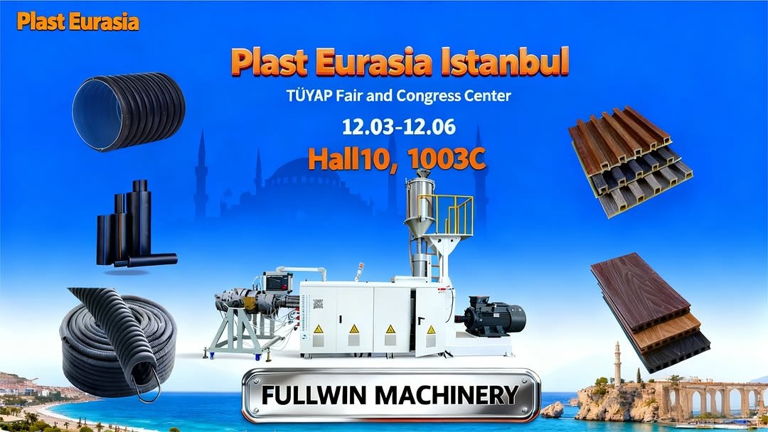 Photo by Aila Fullwin on November 17, 2025. May be an image of space shuttle and text that says 'Plast Eurasia Plast Eurasia Istanbul TÜYAP Fair and Congress Center 12.03-12.06 Hall10, Hall10,1003C 1003C FULLWIN MACHINERY'.