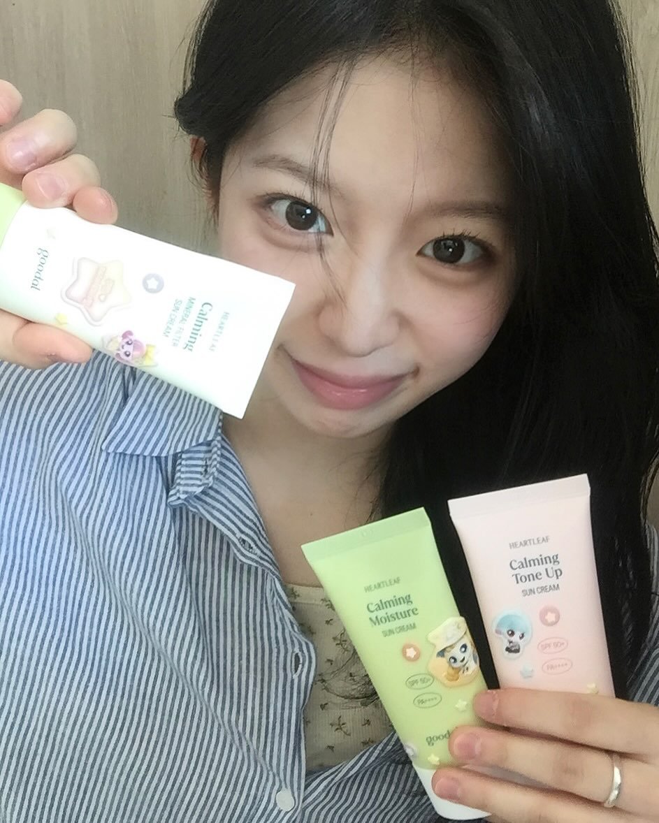 Photo shared by 여름 on March 01, 2025 tagging @goodal_official. May be an image of hair product, ointment, hand cream, lotion and text that says 'popooA มเู มมู Calming HEARTLEAF Calming ToneUp Calming Up Jp Tone SUNCREAM CREAM SUN Calming HEARTLEN Calming Moisture Midistore Posture SUNCEAM M SPF00 净か שאי 限の) good'.