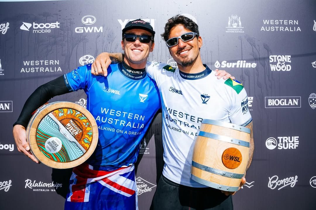 Photo shared by Gabriel Medina on April 27, 2026 tagging @georgepittar. May be an image of ‎skateboard, eyewear and ‎text that says '‎boost mobile GWM WESTERN AUSTRALIA WESTERN AUSTRALIA שרתוקור LIA WSRLG PIPCURLE SURF EAGIL BURFLEAGA AN ALD BURF LEAGUE 5OWSL Surfline STONE WGSD 50WSL oy AUSTRALIA ON ADRE WESTERN ALKING RIVER MARGARET MEVO MO 대용의 MEMS USTO MIMmA ഞാു BIOGLAN AUSTRA! ALKING ON A NESTER RALIA συ Relationsh AUSTRALIA WA TRUE SURF ©WSL 3WM 2 SWM issie Treble ssie Borsoy‎'‎‎.