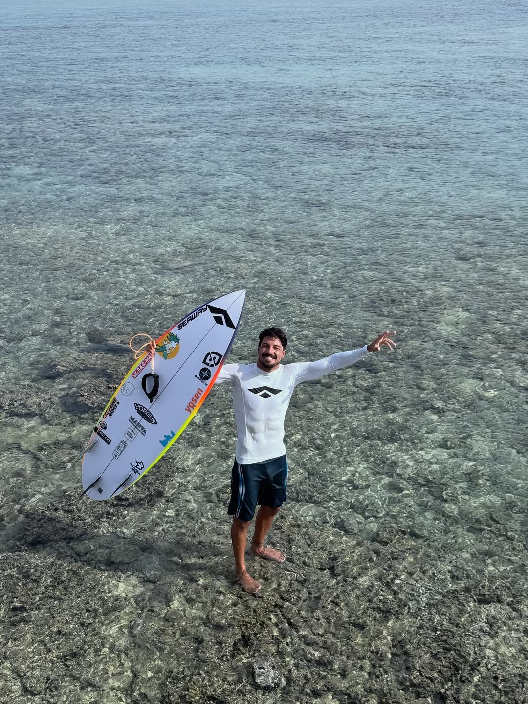 Photo shared by Gabriel Pastori on February 20, 2026 tagging @seccowetworks, @travelsa, @seaway, @yorgusgrego, @censura18, @baermate, @caffeinearmy, @bluprotetor, @yosen.saude, @mahta.bio, and @skullcandybr. May be an image of surfboard, wetsuit, ocean and text.