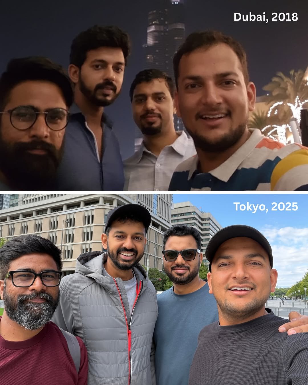 Photo by Gaurav Yadav in Tokyo, Japan with @ganikgagan, @autoyogi, and @fasbeam. May be a selfie of one or more people, beard, people smiling, people standing, poster and text that says 'Dubai, 2018 Tokyo, Tokyo,2025 2025 おの日か'.
