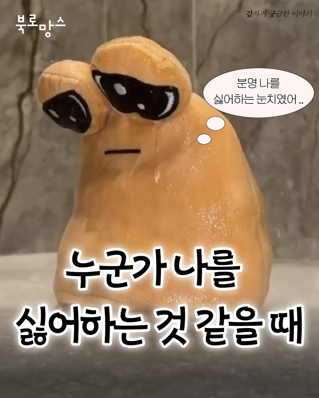 Photo shared by 갑궁 on July 31, 2025 tagging @_book_romance. May be an image of toy, gourd and text that says '북로망스 분명 분명나를 나를 싫어하는 싫어하는눈치였어.. 눈치였어.. 누군가나를 싫어하는 싫어하는것같을 것같을 때'.