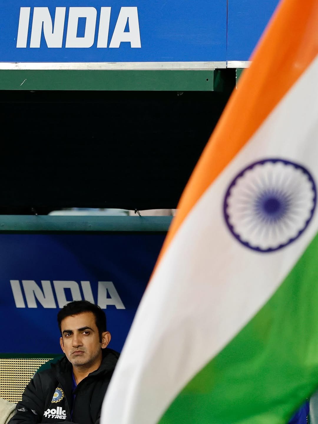 Photo by Gautam on November 08, 2025. May be an image of cricket, flag, stadium and text that says 'INDIA INDIA polle ITYRES'.