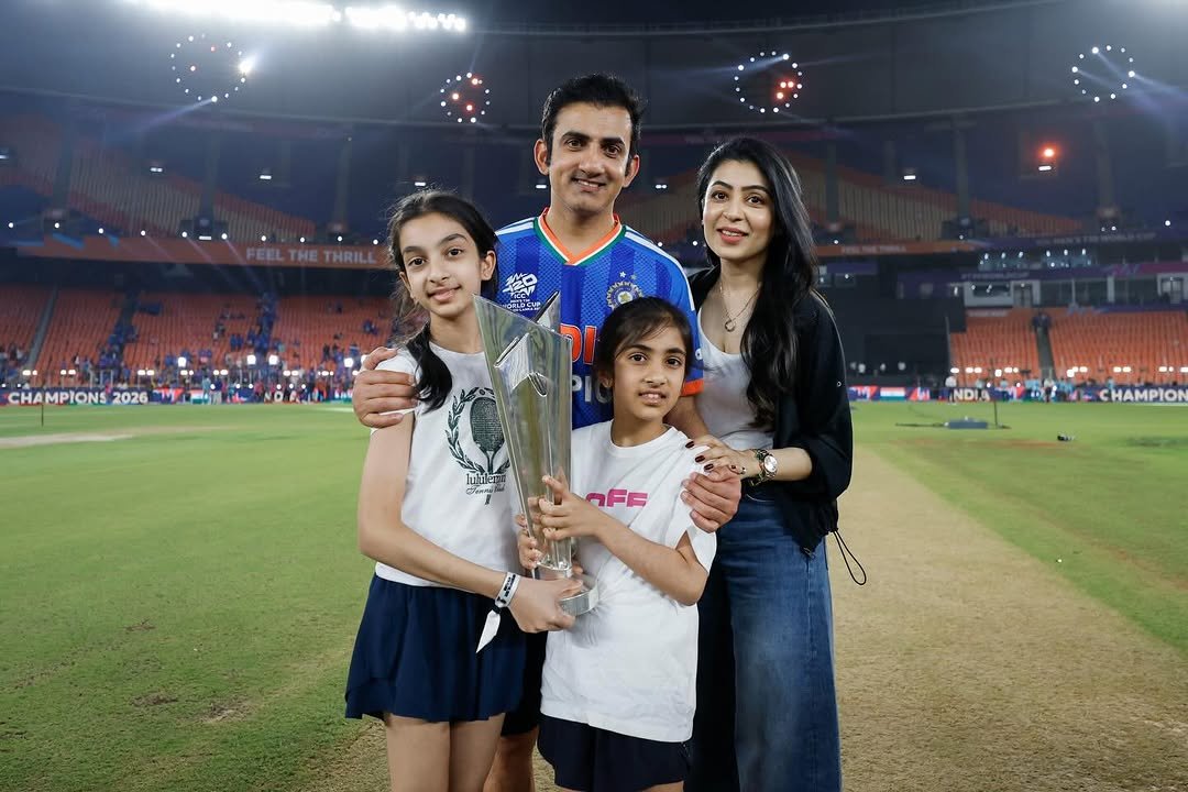 Photo by Gautam Gambhir on March 08, 2026. May be an image of cricket, stadium and text that says 'OEU CHA CHAMPIONS MPIONS 2026 M-CHAMPIO MFE OFE'.