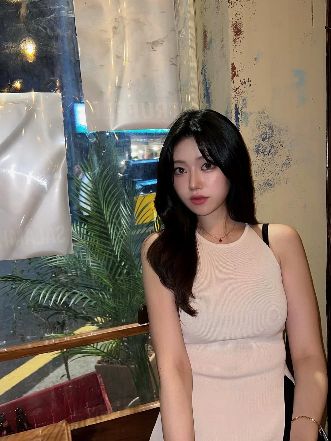 Photo shared by 가영 on August 13, 2025 tagging @dressps_afters, and @dressps_inf_00. May be an image of 1 person, hair, sundress, dress and text.