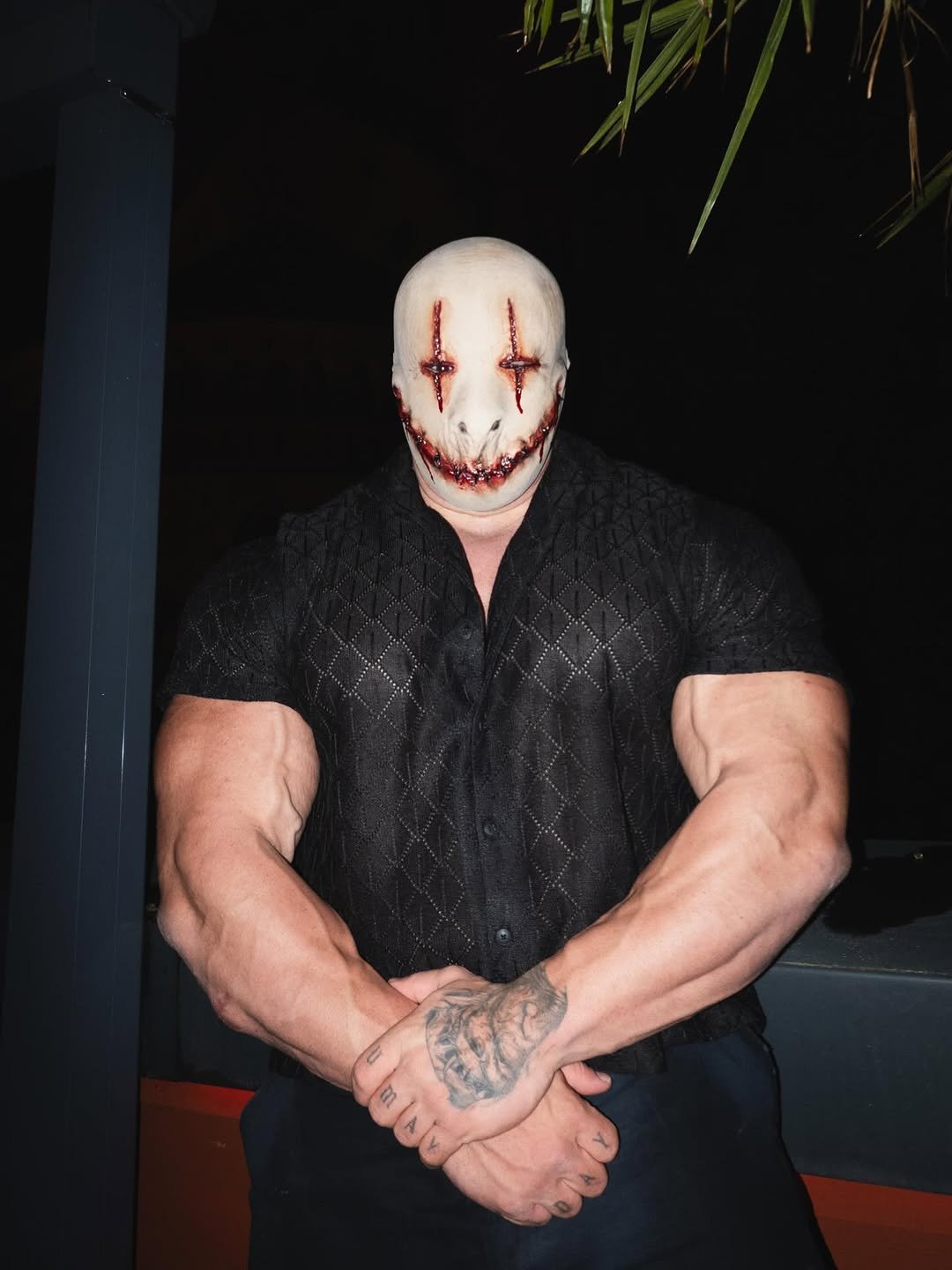 Photo shared by Svein Falzon on April 19, 2026 tagging @youngla. May be an image of one or more people, biceps, people bodybuilding, skull, costume and text.