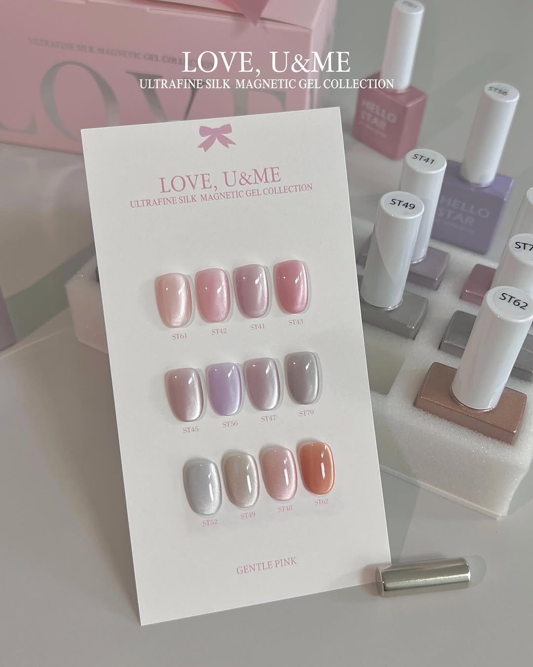 Photo by GENTLEPINK 젠틀핑크 공식 인스타그램 on September 16, 2025. May be an image of text that says 'Com LOVE,U&ME LOVE. U&ME ULTRAFINESILK MAGNETIC GEL COLLECTION CTION SELLO 5TS6 LOVE, U&ME MAGNETICG MACNEICGEL.COLL.ECTION GELCOLI.ECTION ULTRAFINE SILK ST41 ST49 STAR ELIO ST ST62 0000 ST4L SE5 ST6i ST42 0000 STS6 ST12 S179 ST45 0000 STIS Slce 5749 S752 GENTLE GENTLEPINK PINK'.