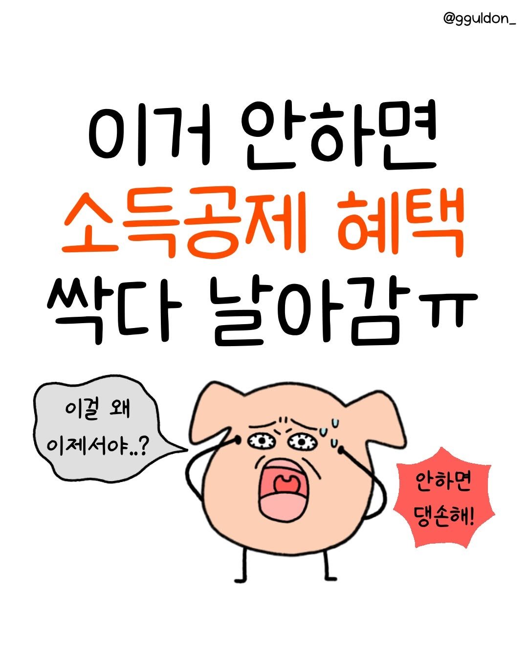 Photo by 꿀돈이 | 재테크툰 on December 04, 2025. May be a doodle of text that says '@gguldon_ 이거 안하면 소득공제 혜택 싹다 날아감ㅠ 이걸 왜 이제서야..? 안하면 댕손해!'.