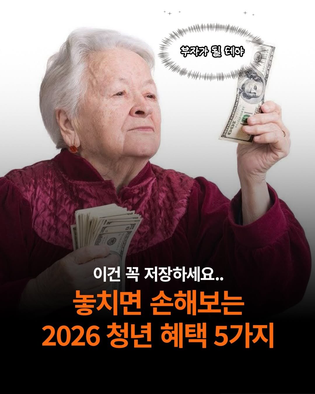 Photo by 도서출판 길벗 on December 29, 2025. May be an image of text that says '부자가될테야 부자가 테야 이건 꼭 저장하세요.. 놓치면 손해보는 2026 청년 혜택 5가지'.