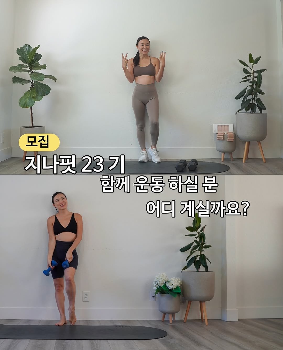 Photo by 지나핏 홈트 Gina Jiyeon Lee on September 17, 2025. May be an image of 2 people, people practicing yoga and text that says '모집 지나핏 지나핏23기 23기 함께 운동 하실 함께운동하실분 분 어디 계실까요? 生た'.
