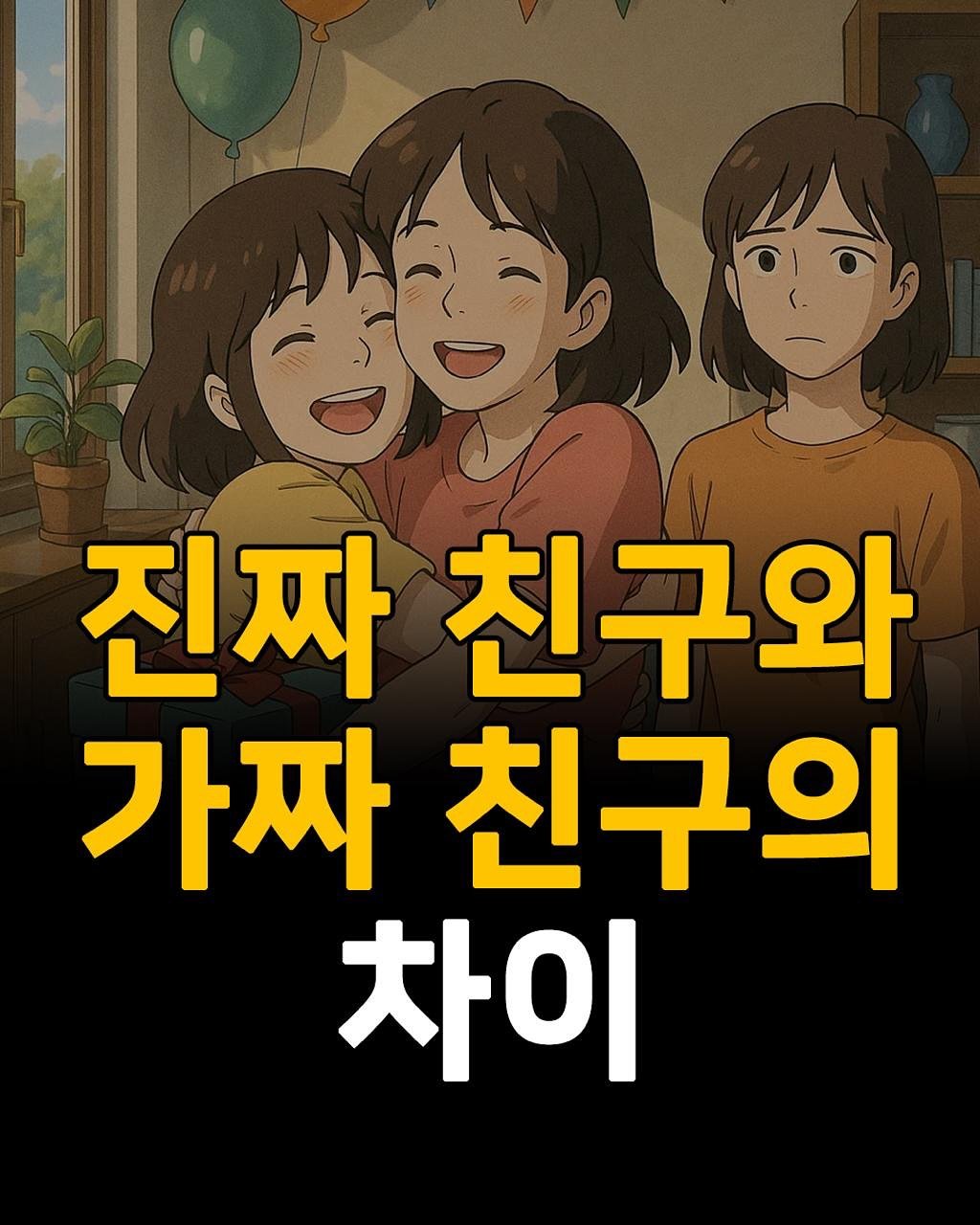 Photo by 애열 on August 07, 2025. May be a cartoon of text that says '진짜 진짜친 친구와 가짜 가짜친구 친구의 차이'.