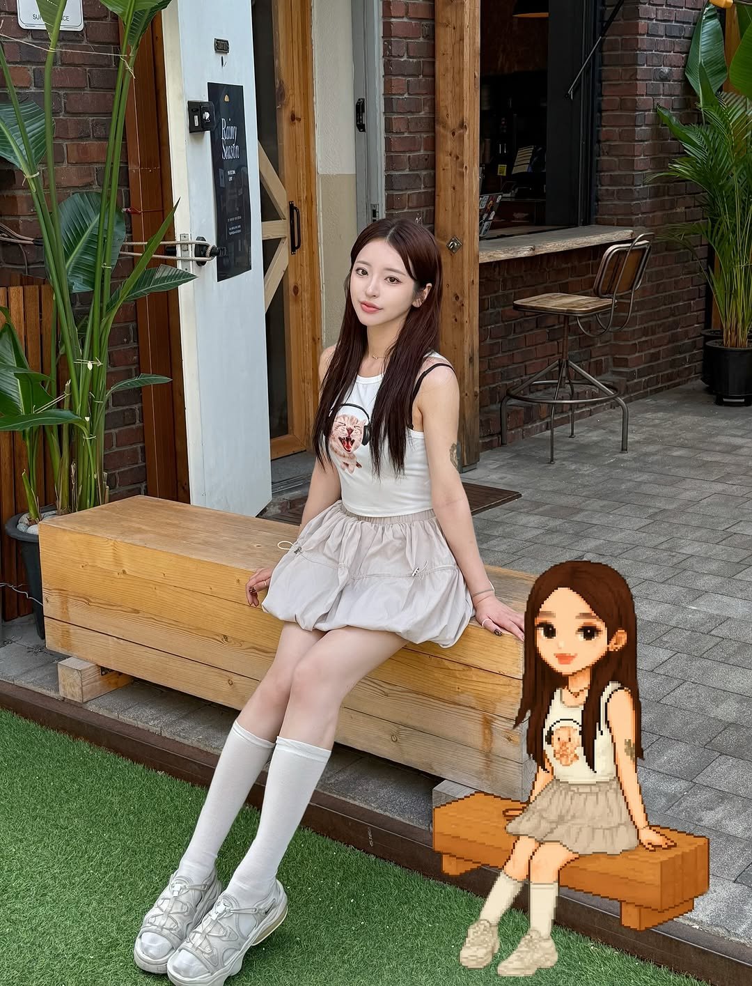 Photo by 혀니 on July 11, 2025. May be an image of 1 person, miniskirt, outdoors and text.