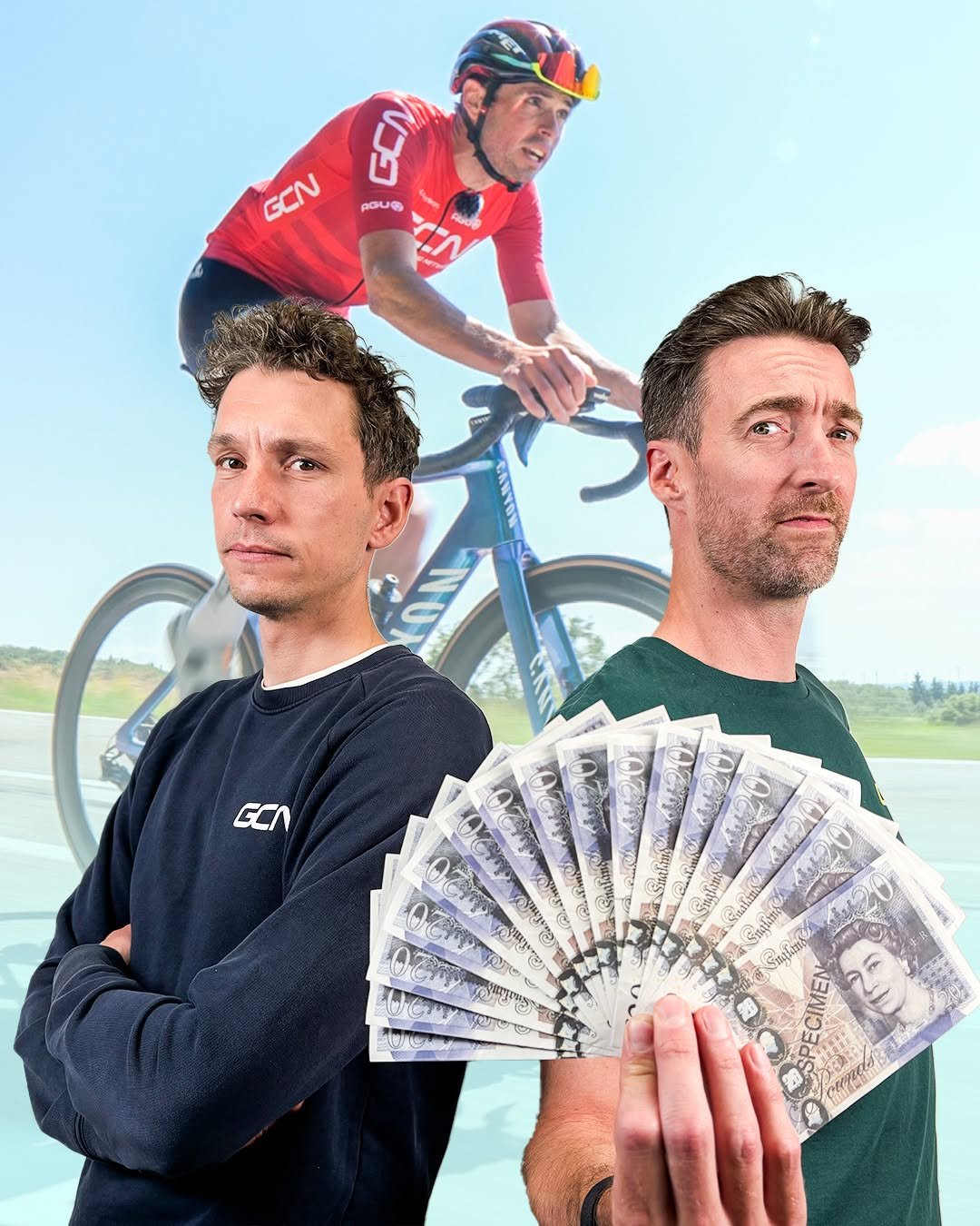 Photo shared by GCN - Global Cycling Network on June 10, 2025 tagging @daniellloyd1, @alexpaton123, and @si_richardsongcn. May be an image of 3 people, bicycle, card, poster and text.