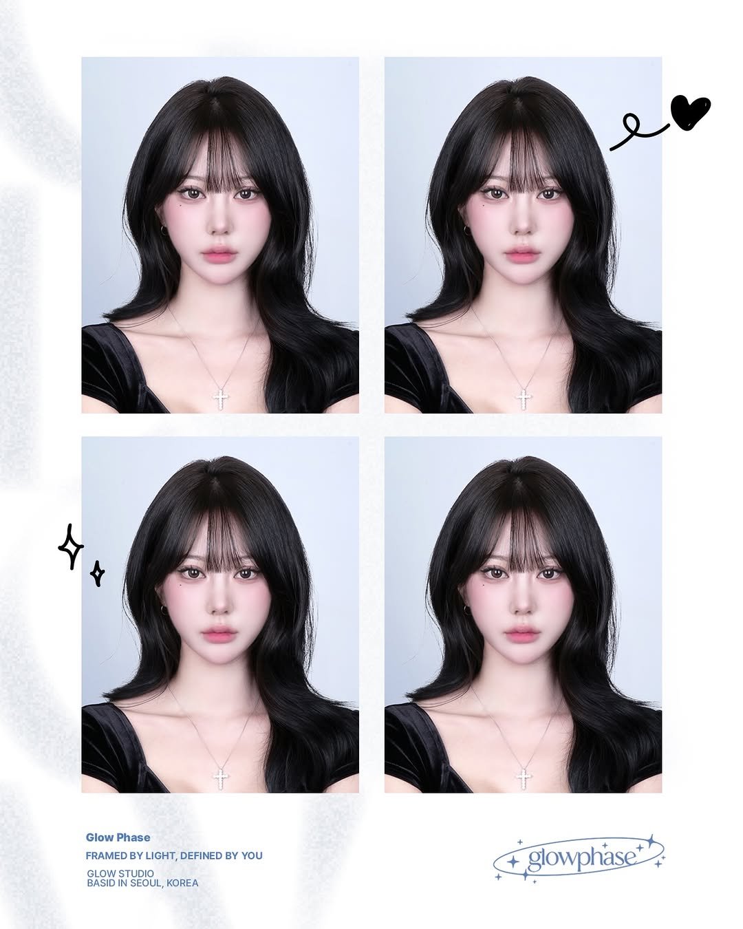 Photo by 글로우페이즈 • 망원동사진관 • 증명사진 on February 14, 2026. May be an image of one or more people, bangs and text that says 'Glow Phase FRAMEDBYL LIGHT, DEFINED FRAMEDBYLICHT,DEFINEDBYYOU BY rou BY GLO GLOW TUDIO BASID SEOUL,KORE SEOUL, ,KOREA glowphase glo'.