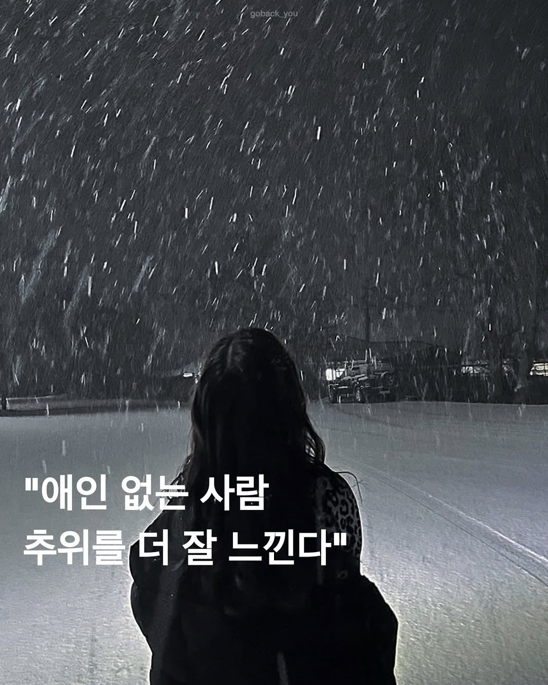 Photo by 고백 on January 16, 2026. May be an image of text that says '"애인 없는 사람 추위를 더 더잘 잘 느낀다"'.