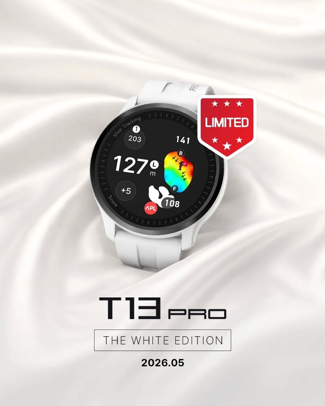 Photo by 골퍼 아프로 on April 23, 2026. May be an image of digital watch, strap, thermostat, timer and text that says '203 LIMITED 141 * B 127 m +5 5 APL P108 108 T13 T13PRO PRD THE THEWHITEEDITION WHITE EDITION 2026.05'.