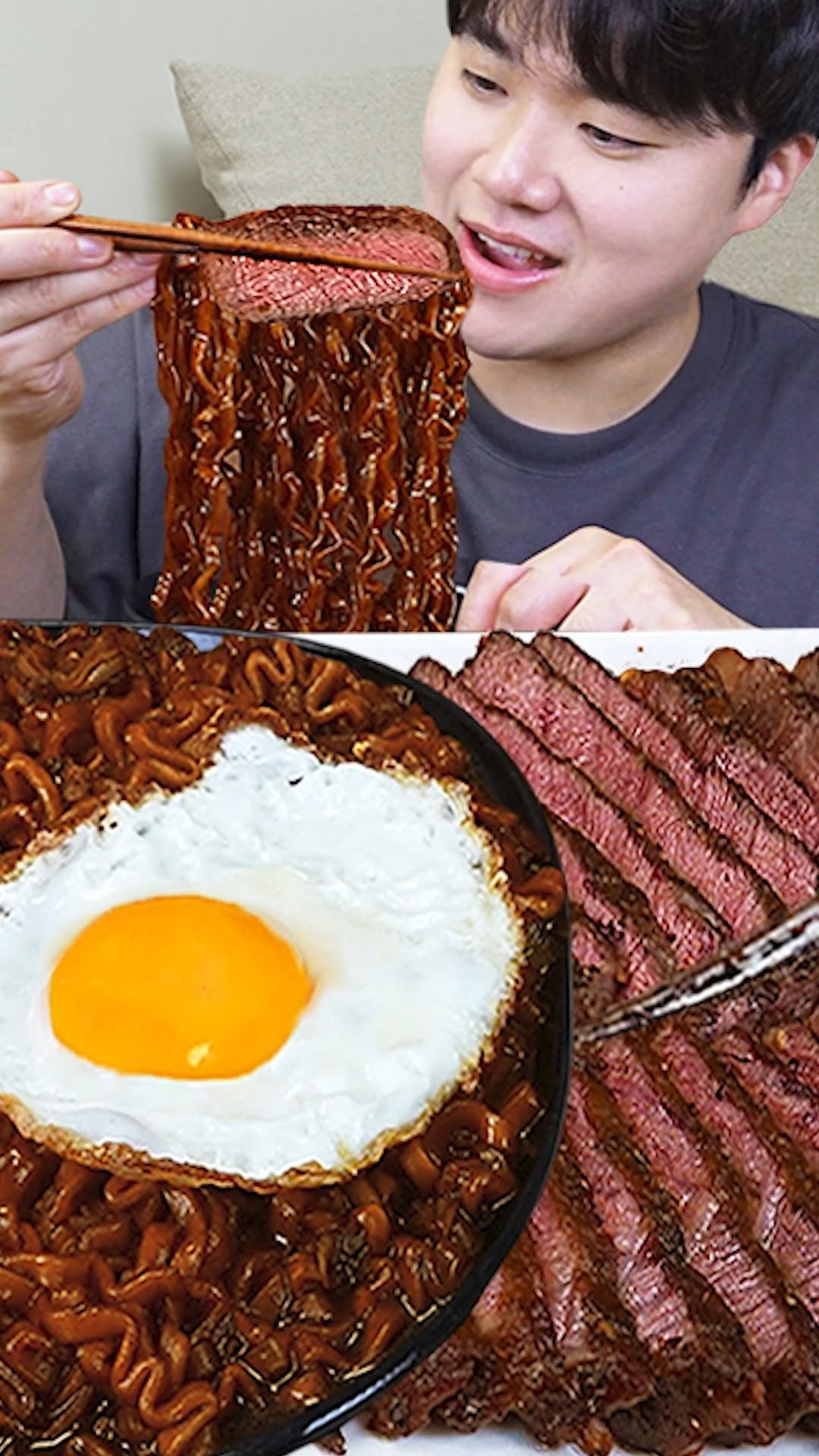 gongsam_table 게시물 이미지: Jjapagetti & Steak Mukbang!!!🥩
.
#jjapagetti...