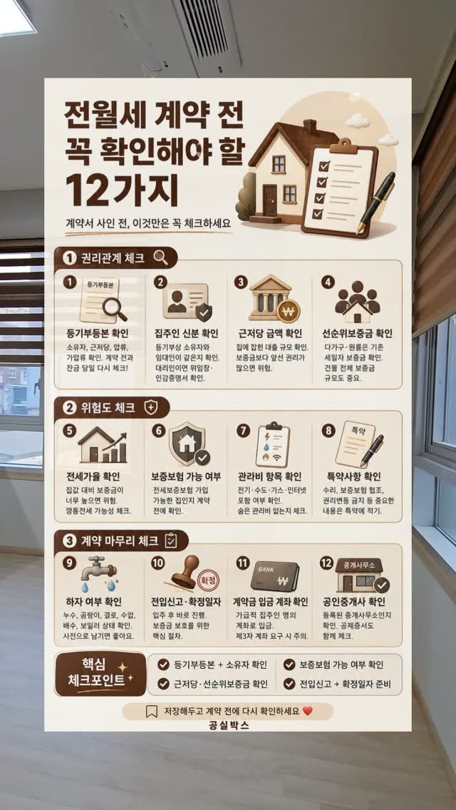 gongsilbox_official 게시물 이미지: .
전월세 계약 전,
이 12가지는 꼭 확인하고 서명하세요.

계약서는 한 번 쓰면...