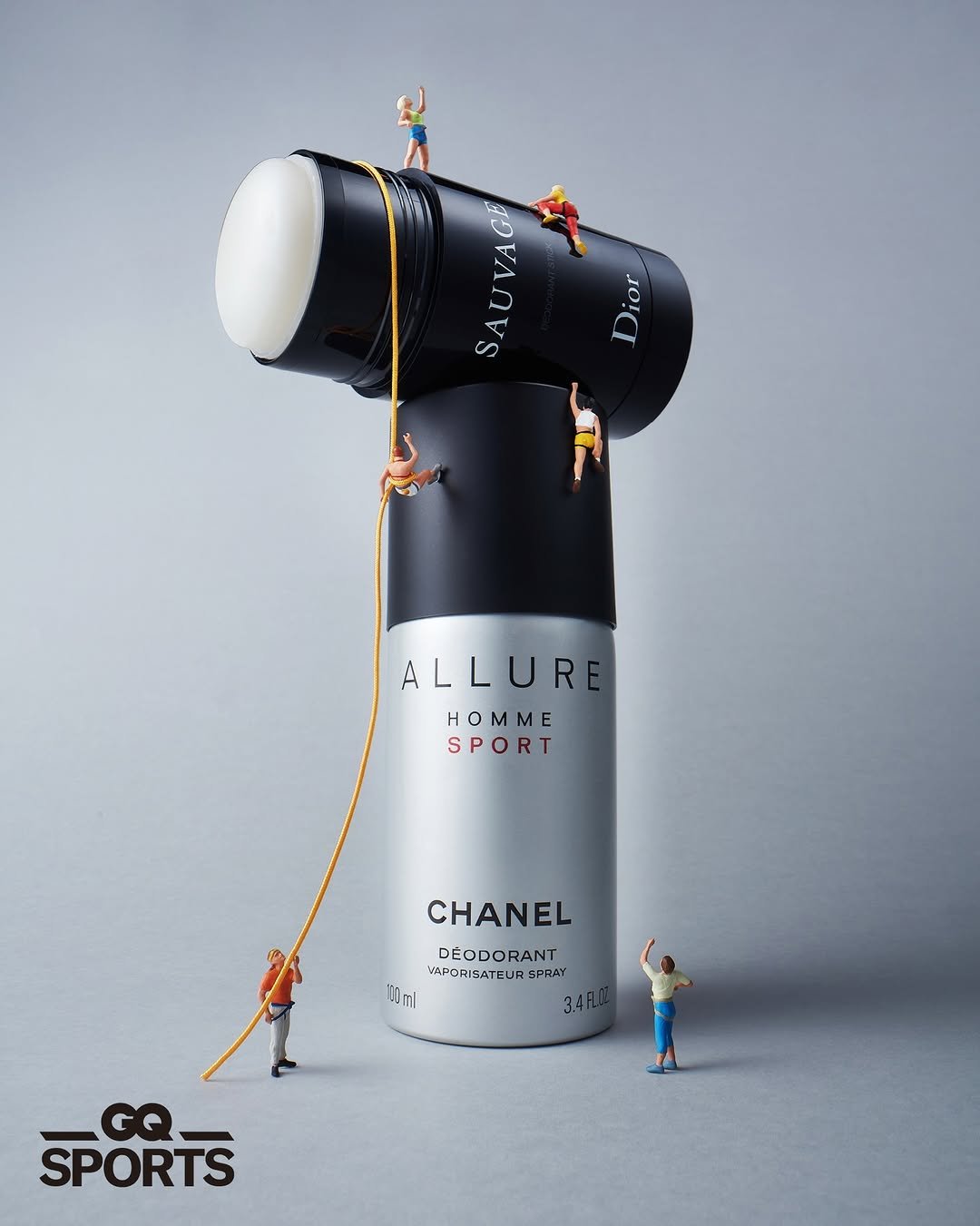 Photo by GQ KOREA on April 27, 2026. May be an image of fragrance, perfume, water bottle, bottle, sports equipment, cocktail shaker and text that says 'SAUVAGE SA VA Dior ALLURE OMME M A SPORT CHANEL DEODORANT VAPORISATEURS VAPORISATEURSPRAY SPRAY 10ml GQ_ GQ SPORTS'.