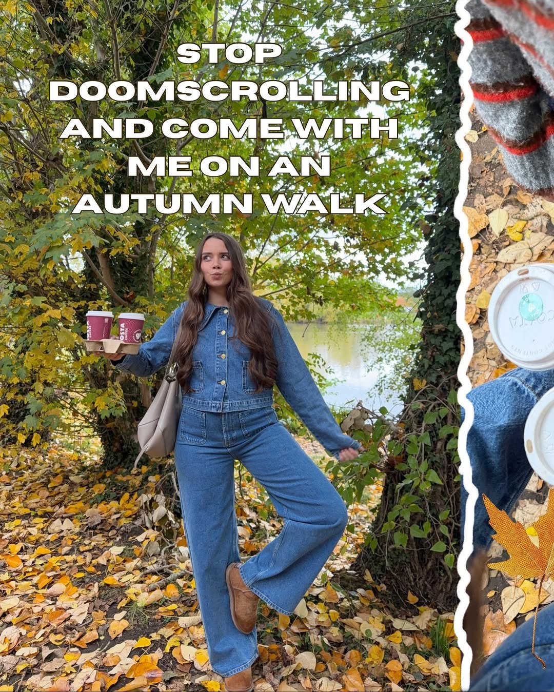 Photo by grace tutty on November 14, 2025. May be an image of ‎standing, turtleneck, magazine and ‎text that says '‎STOP DOOMSCROLLI LING AND COMEWITH COME WITH ME MEON ON AN 焼 AUTUMN WALK DETA 0% ن 美な‎'‎‎.