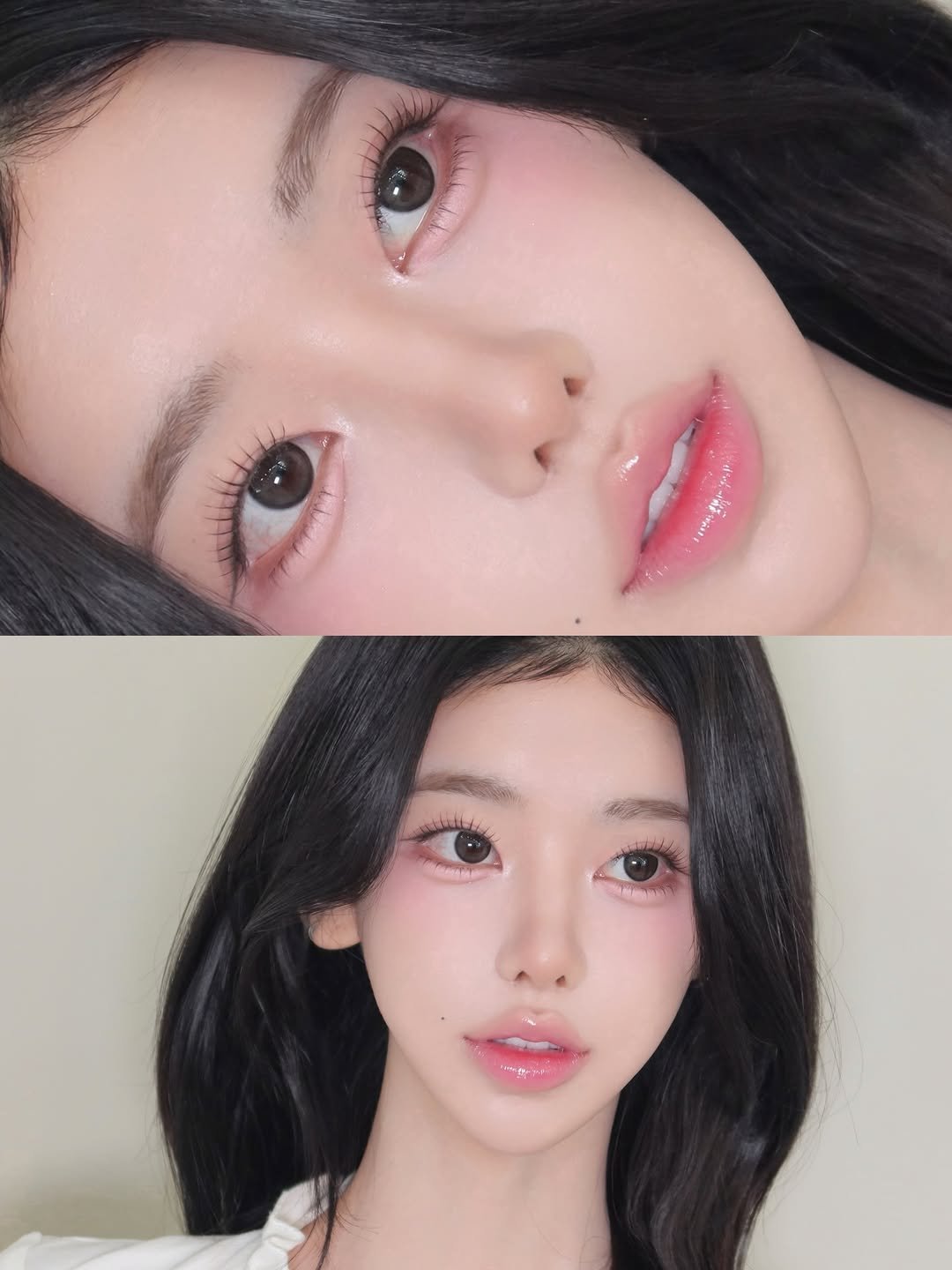 Photo shared by 그리다, 청담 메이크업 │ 청담메이크업 강남메이크업 데일리메이크업 아이돌메이크업 韓国メイク on February 25, 2026 tagging @jmk__makeup. May be a closeup of one or more people, makeup, hair, eyeliner, lipstick and text.