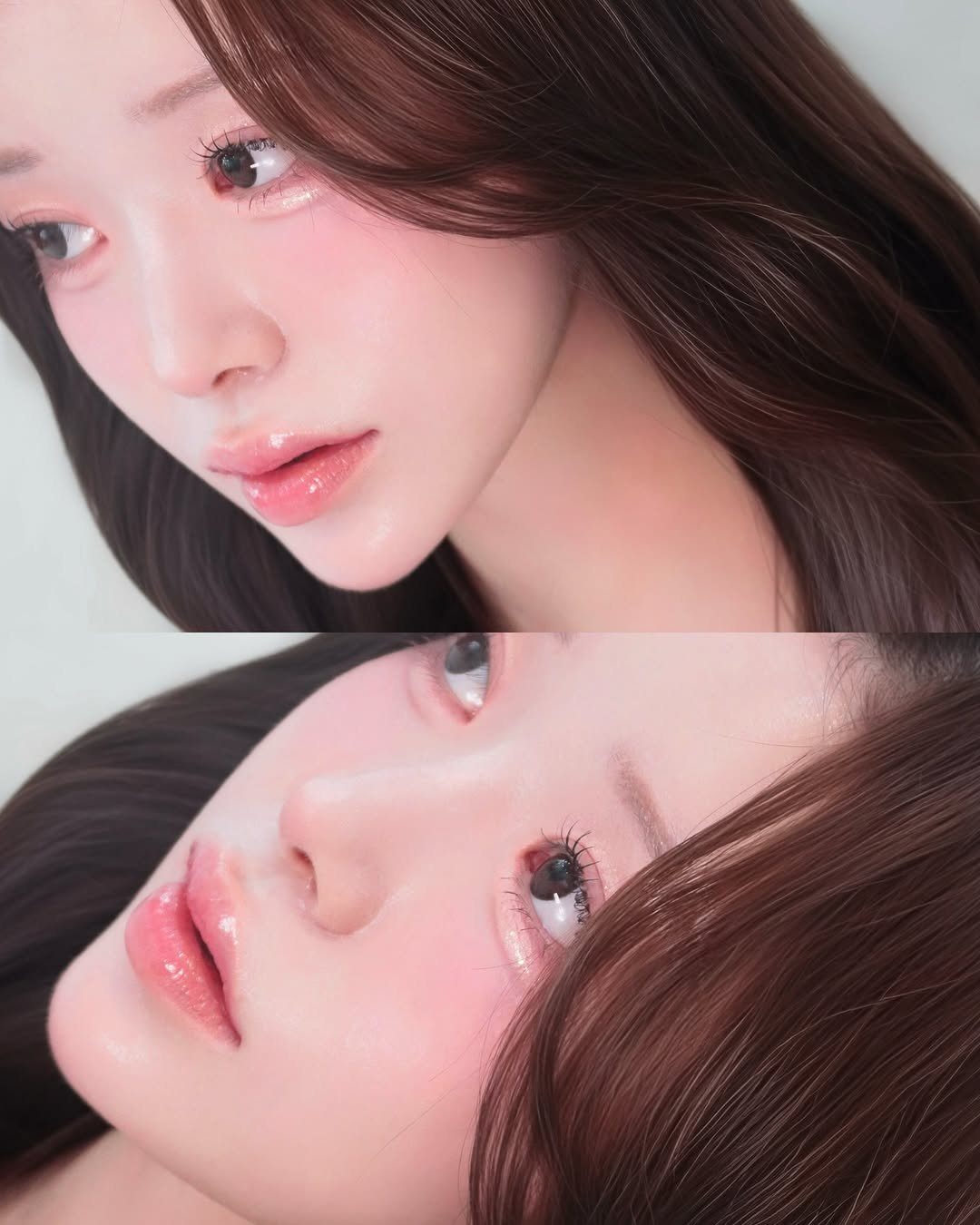 Photo by 청담메이크업 강남메이크업 韓国メイク │ 그리다, 청담 메이크업 in Cheongdam-dong with @grida_cheongdam_makeup, and @makeup_g.hyeon. May be a closeup of 2 people, makeup, hair and text.