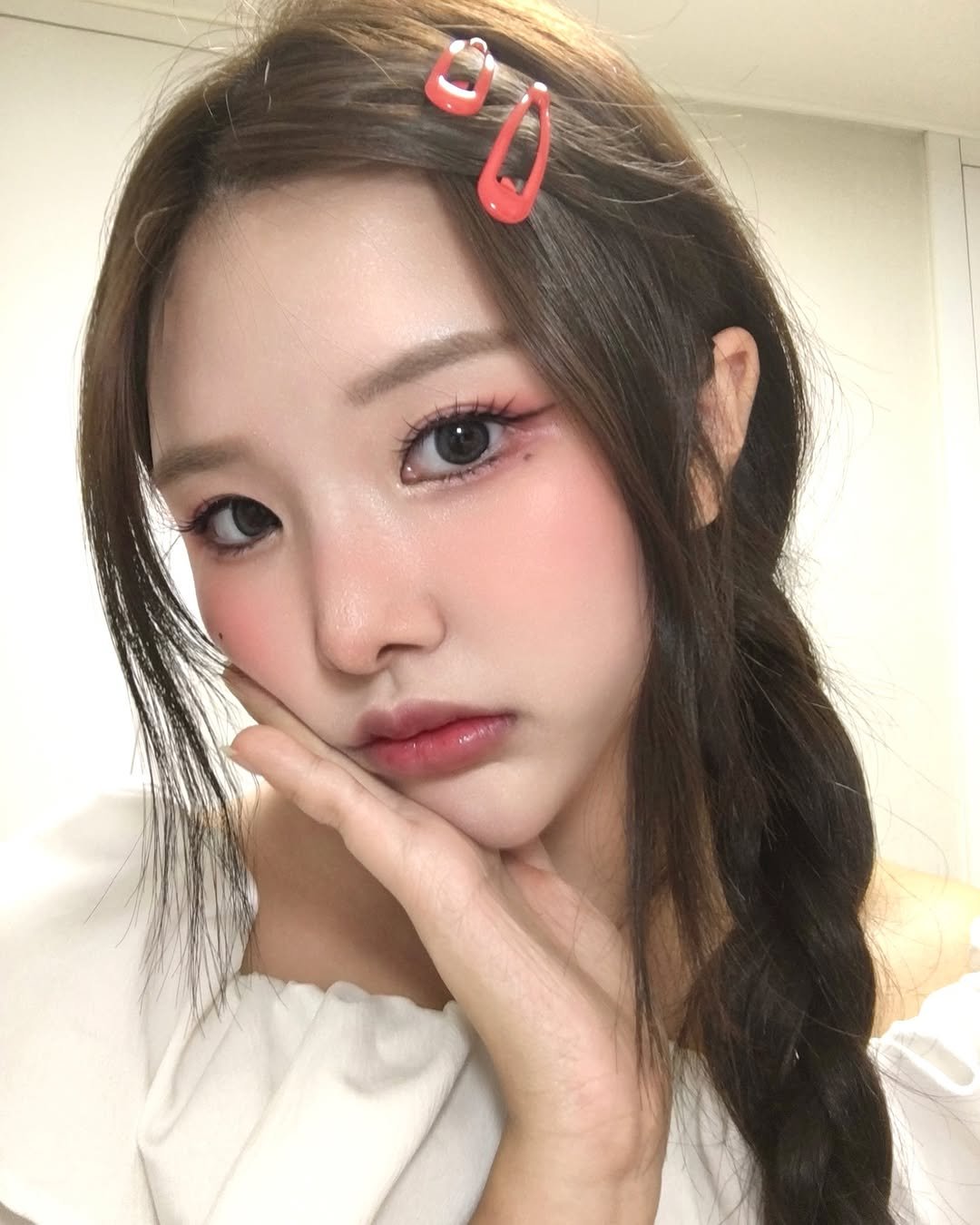 Photo shared by HAYEON on July 17, 2025 tagging @lensme_official. May be a closeup of 1 person, hair and text.