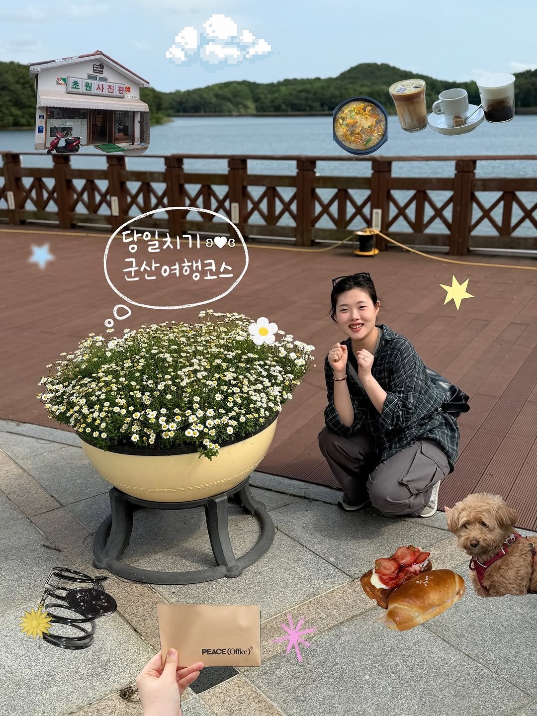 Photo shared by 하이혤로 on August 15, 2025 tagging @h.yeroad. May be an image of 1 person, Norwich terrier, picnic and text.