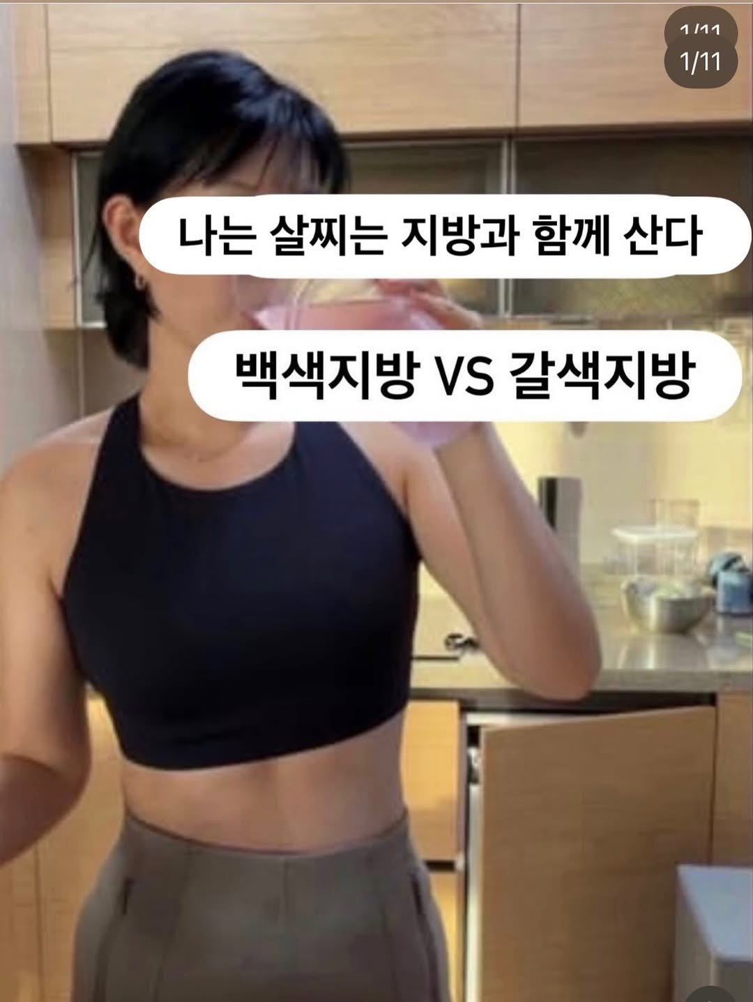 Photo shared by K바비하겸_다이어트레시피🌟 on April 26, 2026 tagging @hagyeom_diet. May be an image of bra and text that says '1/11 1/11 1 1/11 나는 살찌는 지방과 함께 산다 백색지방 vs 갈색지방'.