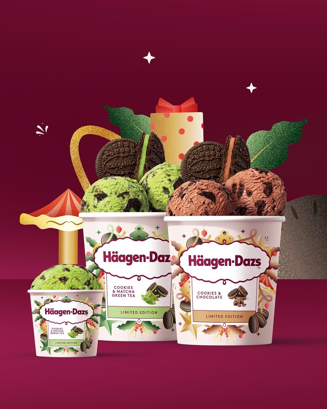 Photo by 하겐다즈 코리아 공식 인스타그램 on November 24, 2025. May be a cartoon of gelato, icecream cone, poster and text that says '*ርረ Häagen-Daz Daz COOKIES GREENT NATCH TEA Häagen-Dazs Häagen- Dazs COOKIES CHOCOLATE LIMITED EDITIO ON ំបុពរាជន OREESTE LIMITED 30n amos D LIMITED EDITION EDITI IMITEDEDITIO'.