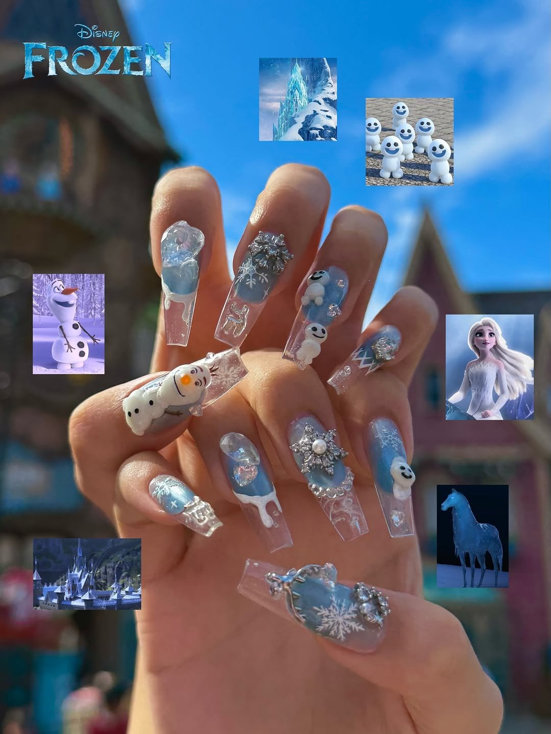 Photo shared by 하봄 on December 15, 2025 tagging @disney, and @disneyfrozen. May be an image of one or more people, fingernails, snowman and text that says 'Disney FROZEN ISNEY Tong'.