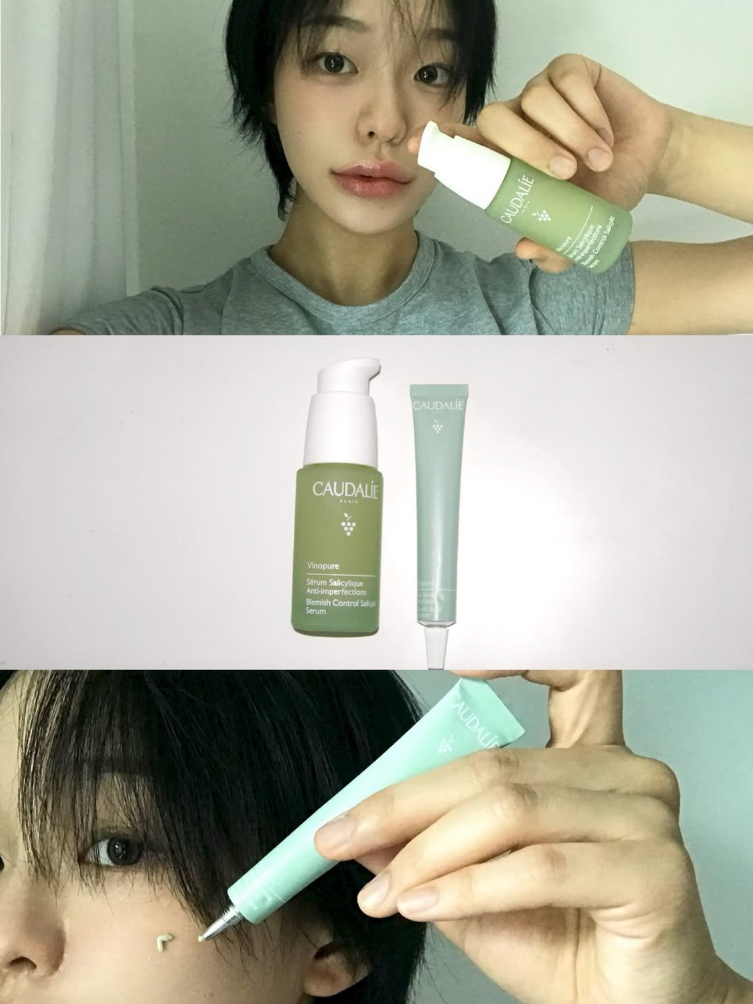 Photo shared by 하경 on July 27, 2025 tagging @caudaliekorea. May be an image of 2 people, hair product, ointment, hand cream, lotion and text.