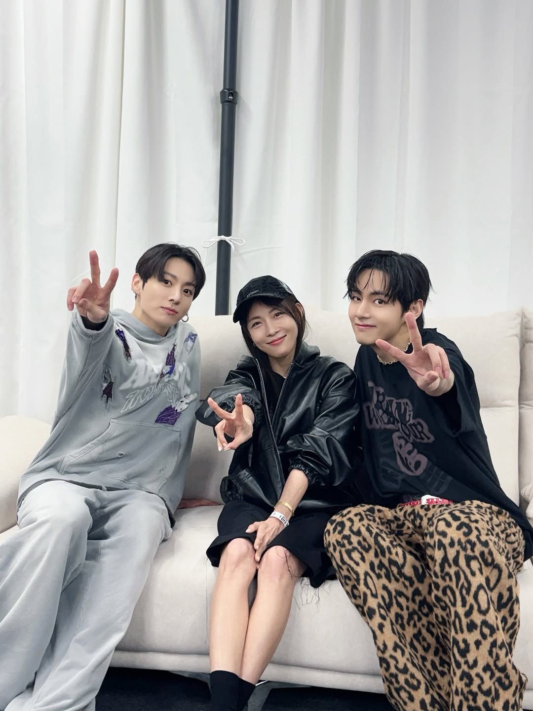 Photo shared by 하지원 on April 11, 2026 tagging @thv, and @mnijungkook. May be an image of text.