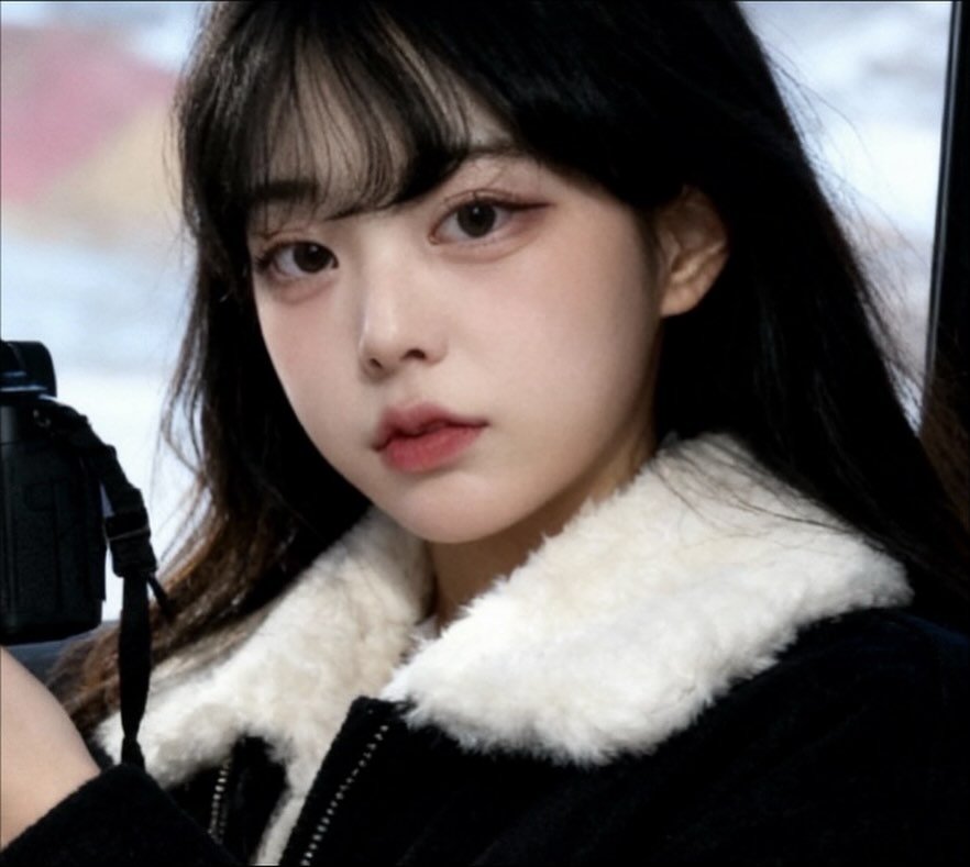 Photo by 손지냥 | 냥까스 on November 07, 2025. May be a closeup of one or more people, hair, makeup, duffle coat, goosedown coat, parka and text.